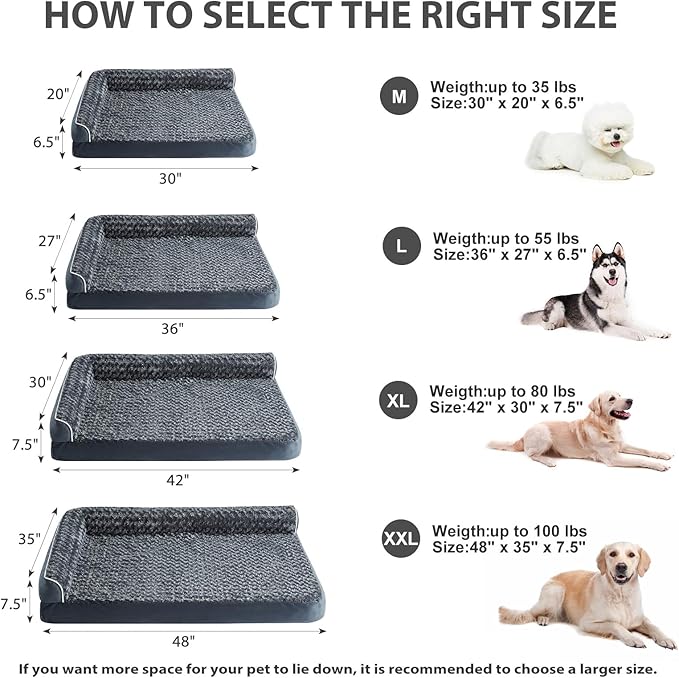 BFPETHOME Orthopedic Dog Beds for Large Dogs-Waterproof Sofa Dog Bed with Removable Washable Cover, Big Pet Bed with Waterproof Lining and Nonskid Bottom,Pet Bed for Large Dogs