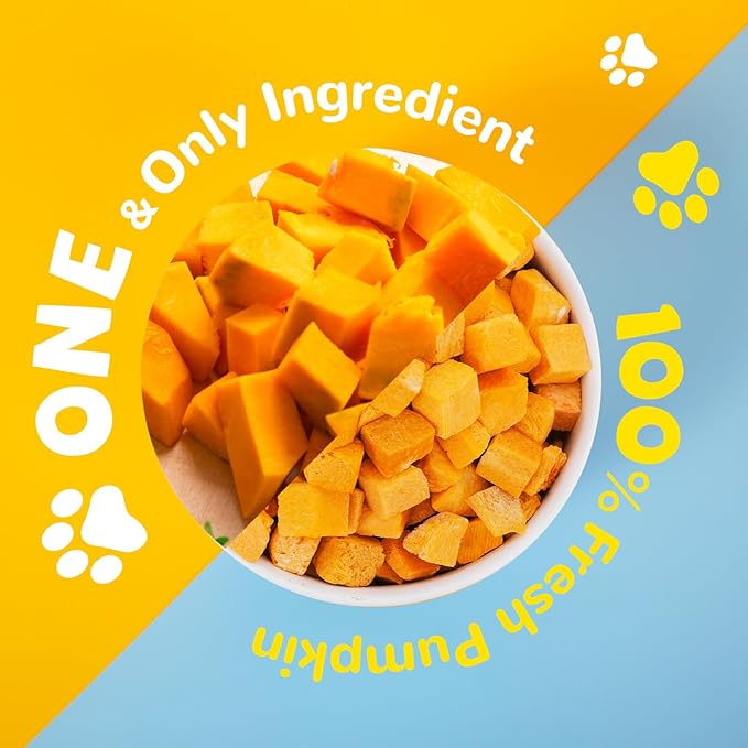 Freeze-Dried Pumpkin Treats for Dogs & Cats – High Fiber, Single Ingredient Natural Snacks for Digestion & Gut Health, Healthy Food Toppers, 1.58 oz