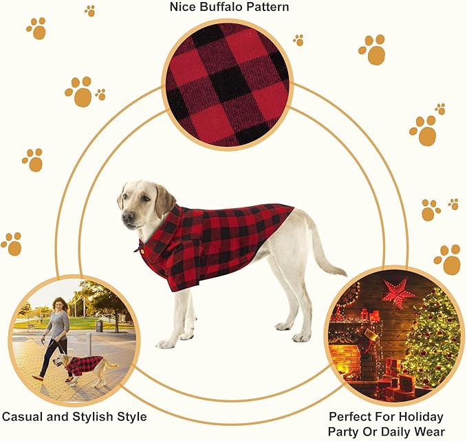 Plaid Dog Shirt Red Buffalo Outfit Soft Casual Clothes for Small Medium Large Dogs Puppy Cats Halloween Thanksgiving Christmas Costumes(S)