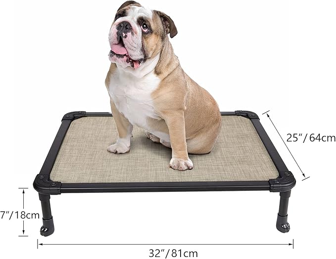 Veehoo Chew Proof Elevated Dog Bed - Cooling Raised Pet Cot - Rustless Aluminum Frame and Durable Textilene Mesh, Unique Designed No-Slip Feet for Indoor or Outdoor Use, Beige Coffee, Medium