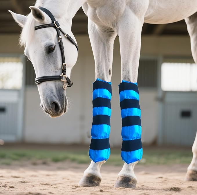 Horse Ice Boots - Reusable Gel Horses Ice Pack for Swelling & Pain | Cooling Leg Wraps for Horse Hock, Horse Knee, Horse Ankle & Horse Hooves | Horse Supplies & Care Gift Ideas - 1 Pair, Blue