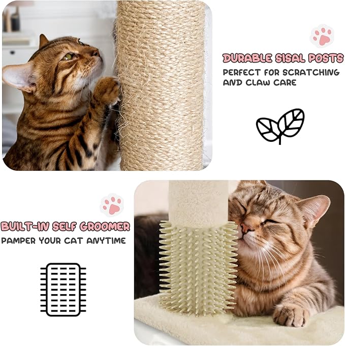 MoNiBloom 60 Inch Cat Tree Tower for Indoor Cats Large Adults, Cat Tower with Scratching Post, Multi-Level Furniture Activity Center with Cat Condo Pet Play House, Beige