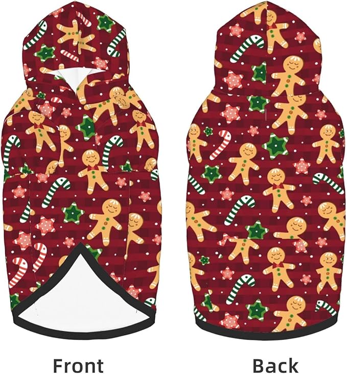 Christmas with Gingerbread Men, Candies Hoodie,Christmas Cosplay Dog Clothes with Pocket and Hat Winter Clothes Sweaters XXX-Large