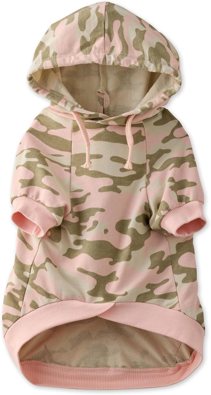 Rocky – The Orginal Lightweight Hooded TEE 100% Organic Cotton Dog Hoodie Pet Coat Sweater for Small, Medium, Large Dogs, Pink Camo, Large