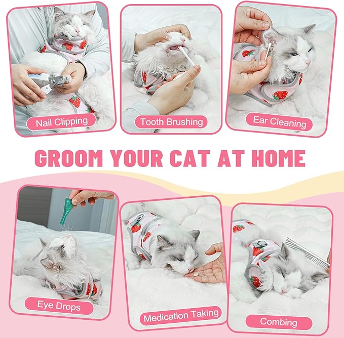 Supet Cat Grooming Hammock, Self-Adhesive Cat Nail Clipper Hammock, Soft Fabric Cat Wrap for Cutting Nails, Quickly Calm Down for Medicine, Teeth Brushing, Ear Cleaning