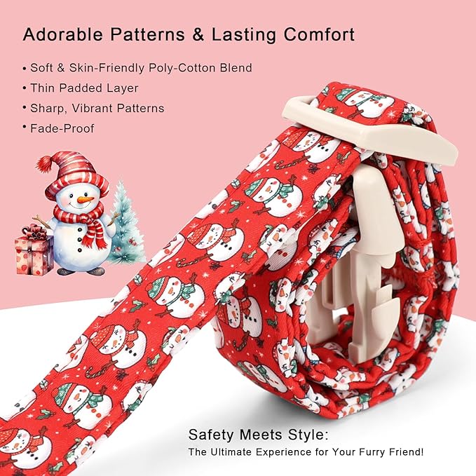 Christmas Dog Collar - Cute Red Snowman Christmas Puppy Collar with Safety Buckle, Soft Adjustable Holiday Dog Collars for Small Medium Large Dogs M