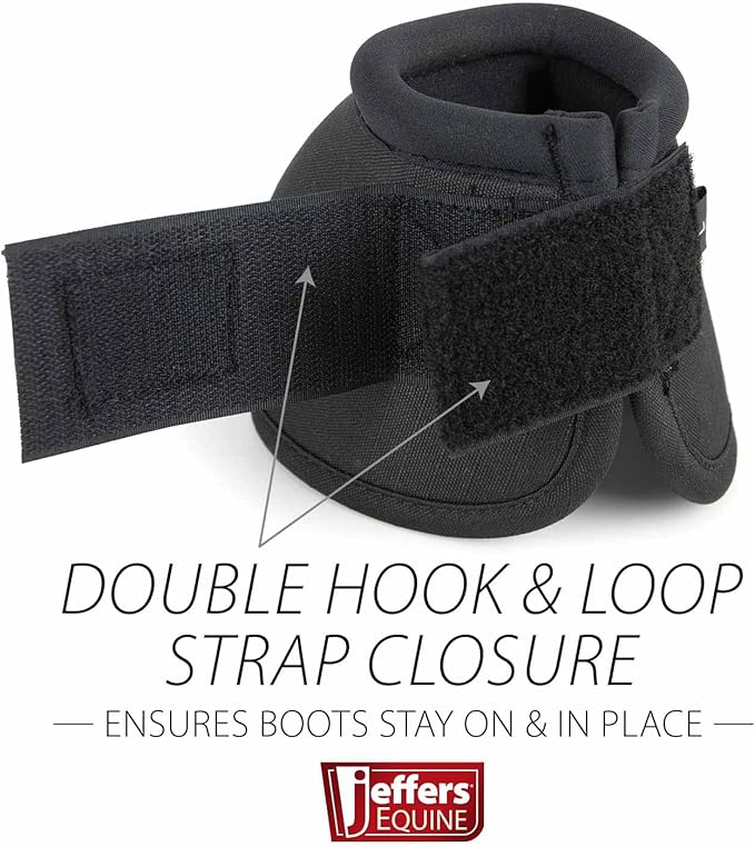 Jeffers Equine No Turn Bell Boots for Horses - Black, Large | Shock Absorbing Hoof Protection | Secure Double Hook & Loop Closure, Perfect for Travel, Turnout, Training, & Riding - 1 Pair