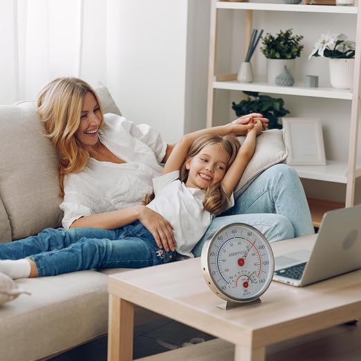 Indoor Outdoor Big Dial Thermometer Hygrometer Waterproof- No Batteries Required for House, Terrarium, Incubator, Greenhouse by AXHHTVCGY