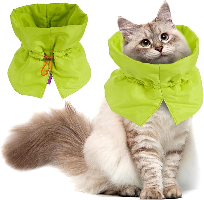 Cat Recovery Collar, Soft Adjustable Cat Cone Alternative, Lightweight Waterproof Fasteners Collars for Cats Kittens Puppies, After Surgery Stop Licking and Daily Use (Green, (Neck 5.5"-9.8"))