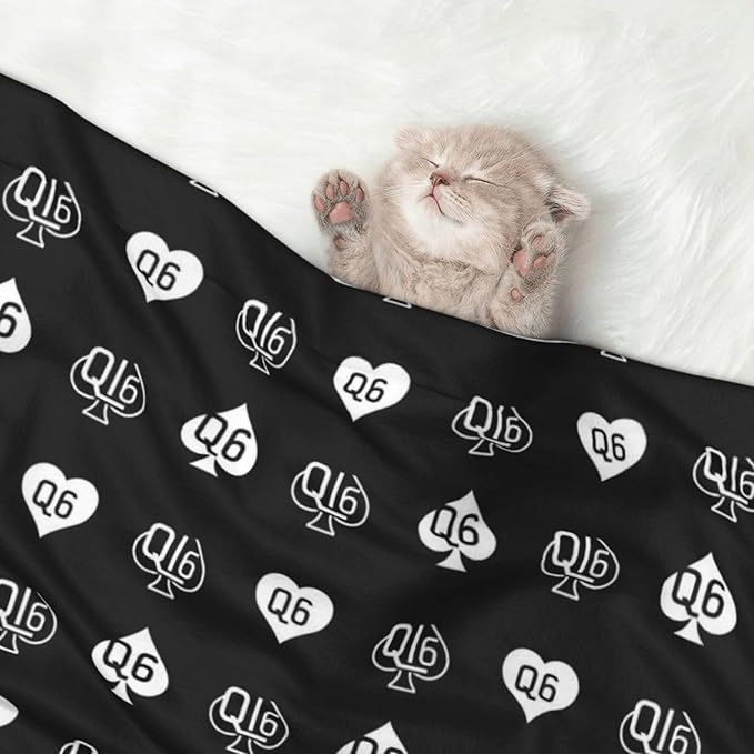Reversible Plush Dot Pet Blanket for Dogs and Cats, Golden Queen of Spades Printed Black, Ultra Soft Two Sided Design with Warm Fuzzy Side and Smooth Side for Comfort