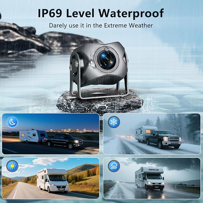 5 Channel Backup Camera System,Carplay & Android Auto,GPS Navigation, Touchable 11 inch Monitor with Loop Recording DVR car Stereo,1080P Rearview Camera for RV/Truck/Trailer Pickup,128GB Card
