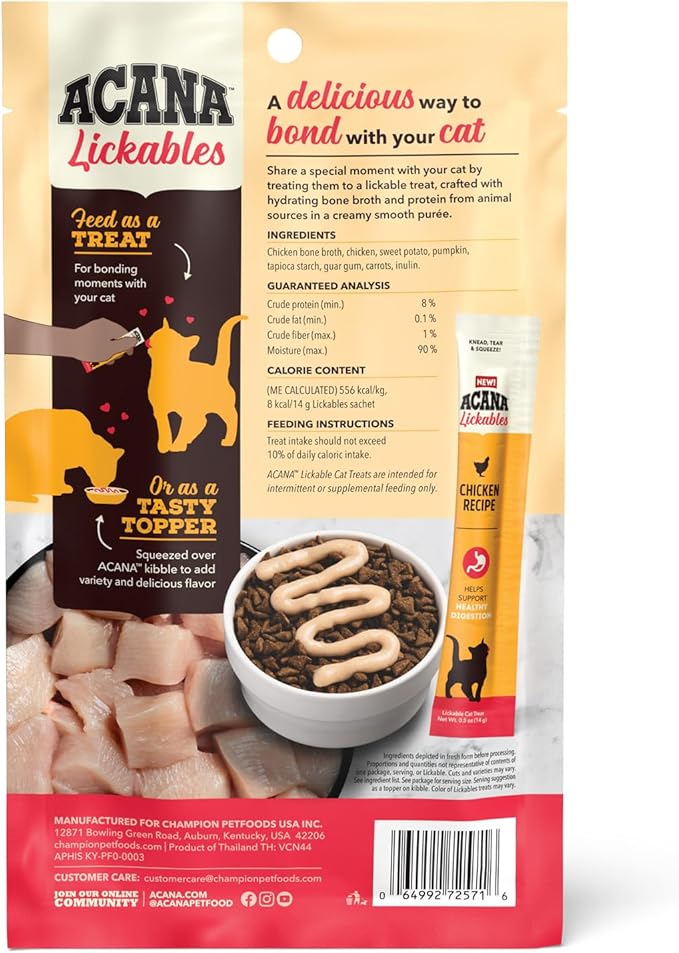 ACANA Lickables Cat Treats Chicken Recipe .5oz Tubes (5 Count)