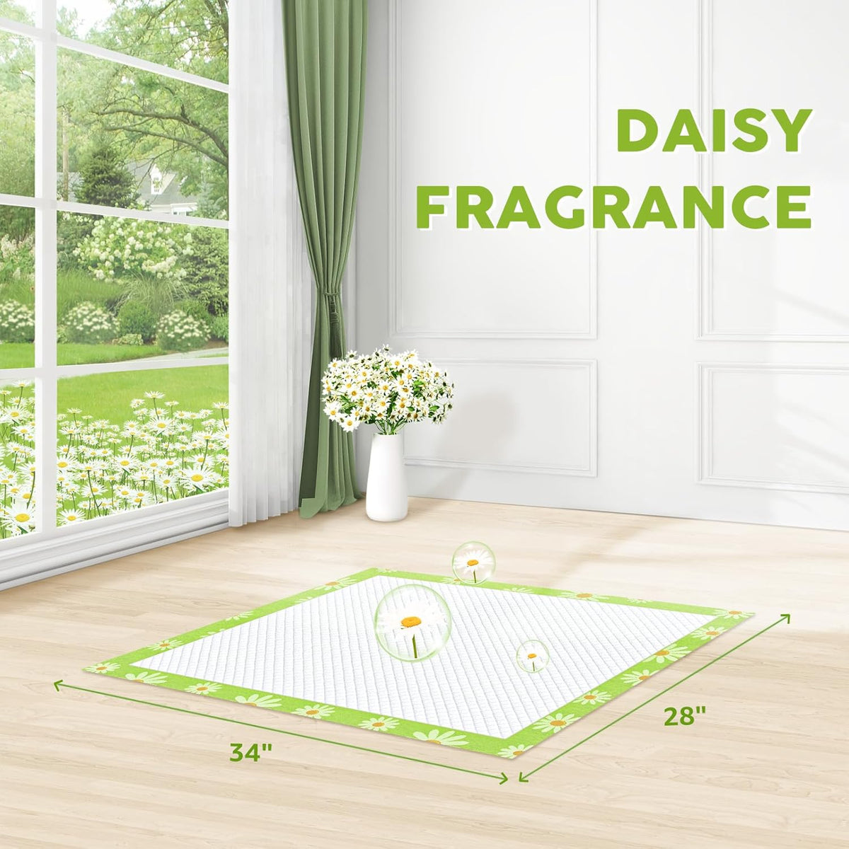 CROCI Pee Pads for Dogs 28x34in Daisy Pattern, Puppy Pads with Adhesive Tabs Super Absorbent Up to 8 Cups, Disposable (40 Counts)