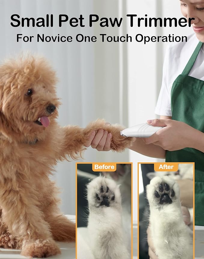 LEYOUFU Dog Paw Trimmer for Grooming, Cordless Electric Small Pet Grooming Clippers Hair Trimmer for Dogs Cats, Low Noise for Trimming Pet's Hair Around Paws, Eyes, Ears, Face, Rump (White)