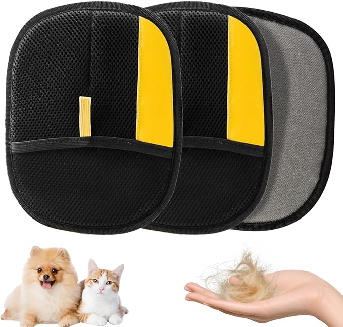3 PCS Pet Hair Remover Electrostatic Gloves, Electrostatic Gloves Pet Hair, Reusable Pet Hair Removal Glove for Cats & Dogs, Premium Cat & Dog Hair Remover Mitt for Couch Furniture Carpet Car Seat