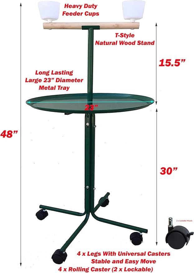 Large 47" Green Metal Base Parrot Bird Cage Amazon African Grey Macaw Cockatoo Play Metal T-Stand (Green)