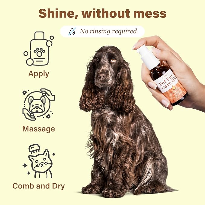 Pet Fur Care Oil - Detangles, Reduces Shedding - Adds Shine with Collagen & Natural Oils - Leave-in Conditioner for Dogs & Cats - 1.01 fl. oz