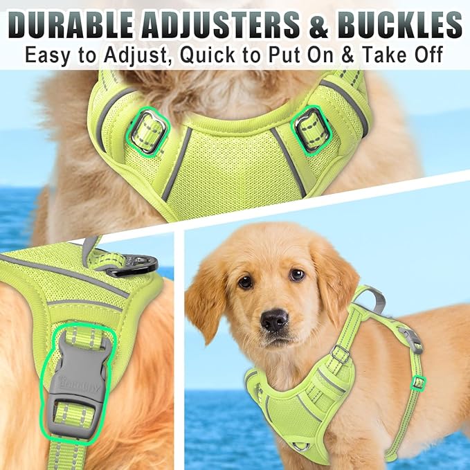 BARKBAY No Pull Dog Harness Large Reflective Dog Harness with Front Clip and Easy Control Handle for Walking Training Running with ID tag Pocket(Sunlight,S)