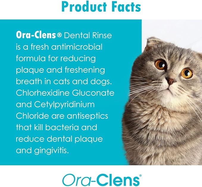 Ora-Clens Dental Rinse for Dogs & Cats - Cleans Teeth, Freshens Breath - Antimicrobial - 8 fl oz
