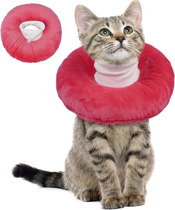 BRKURLEG Cat Cone Collar Soft, Cute Cat Recovery Cones, Soft Protective Pet Neck Cone, Adjustable Kitten Cones to Stop Licking, Pet Anti-Lick Wound Healing Elizabethan Collar, Pink, L