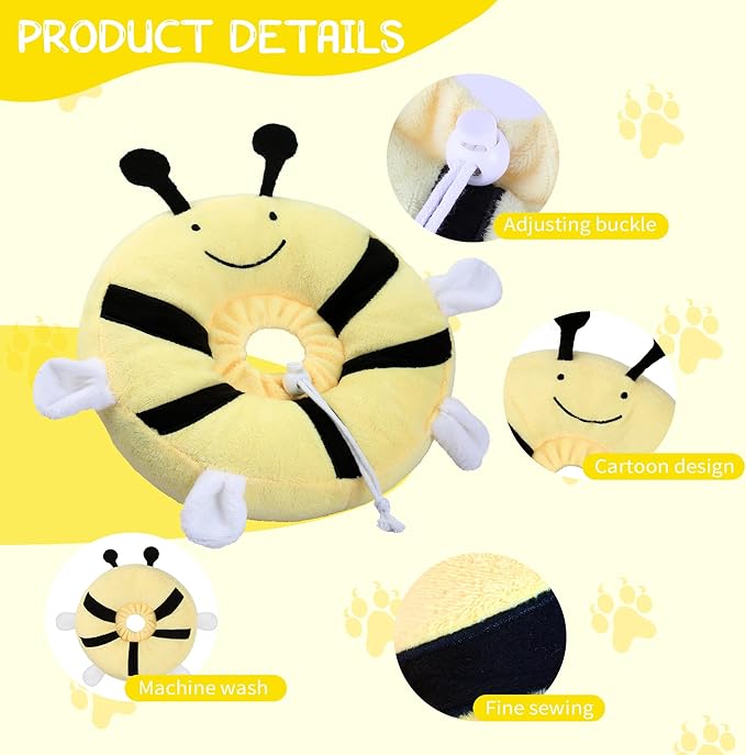 Adjustable cat Cone Collar Soft to Stop Licking After Surgery for Kitten, Alternative to Cone of Shame cat, Donut Cone for Cats, pet Elizabethan Collar (Bee, Small)