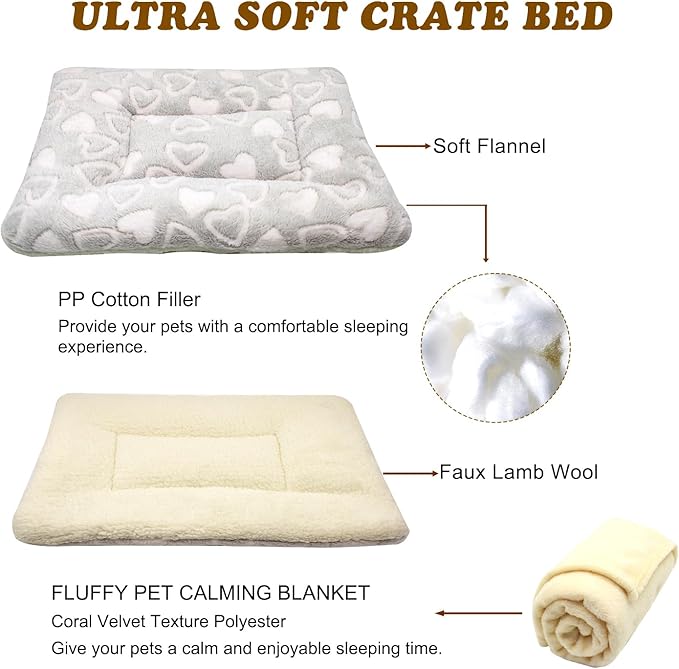 Cat Dog Bed Mat & Blanket, Reversible Pets Crate Pad Bed Mat and Ultra Soft Warm Fleece Calming Blanket for Small Puppy Kitty, Washable