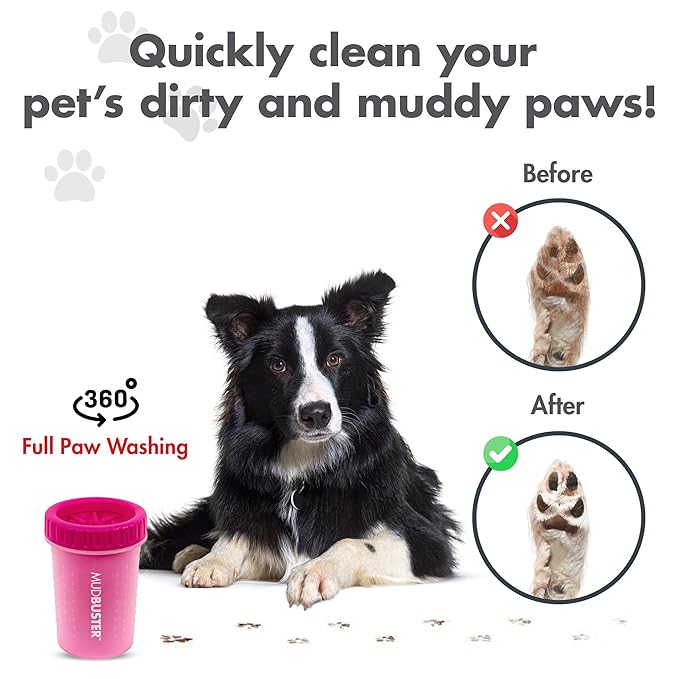 Dexas Pink Medium Dog Paw Cleaner, MudBuster - Premium Quality Pet Supplies and Dog Accessories for Dogs, Easy to Use, Mess Free, BPA Free, Patented Product