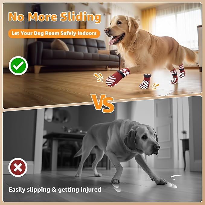 LOOBANI Dog Socks to Prevent Licking Paws - Dog Socks for Hardwood Floors Anti Slip for Traction Control - Dog Grippy Socks for Senior Dog Small Medium Large Dogs on Tile Floors, Red M