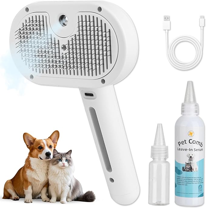 Dog Brush for Shedding, Cat Brushes for Indoor Cats, Cat Brush for Shedding - Pet Grooming Supplies with Steam, Hair Removal Comb Spray for Long-Haired Cats and Dogs (Waterless Shampoo)