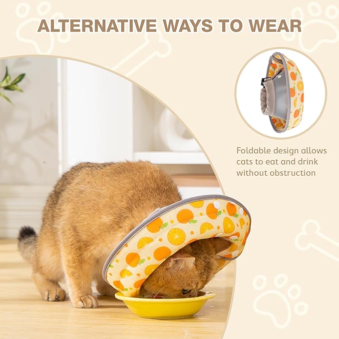 Avont Cat Cone Collar Soft to Stop Licking, Adjustable Foldable Lightweight Kitten Recovery Collar After Surgery for Small Dogs, Elizabeth Cone of Shame Alternative -Orange(M)