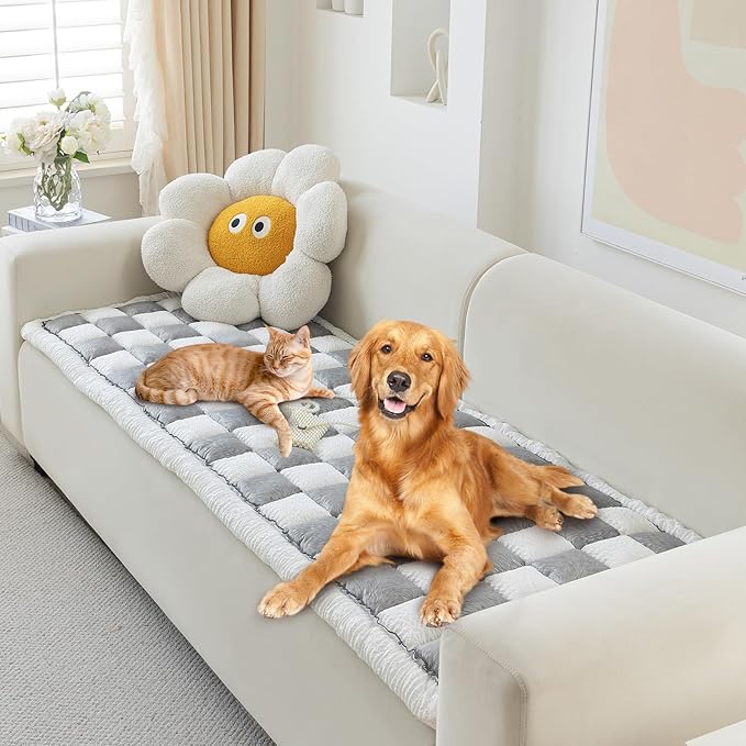 Dog Couch Cover for Washable, Non-Slip Plaid Square Sofa Cushion Protector, Soft, and Multi-Functional Pet Friendly Sofa Cover for Cats Dogs (27.6 x 70.9 inch, Grey)