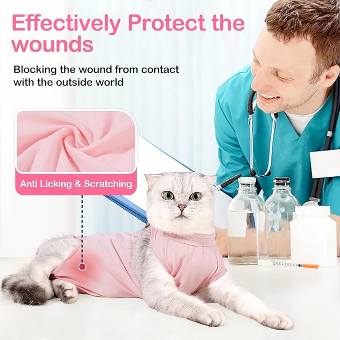 Cat Recovery Suit Cat Onesie for Cats After Surgery, Breathable Cat Surgery Recovery Suit Female for Abdominal Wounds, Kitten Recovery Suit E-Collar Alternative Cat Onesie After Spay Anti Licking
