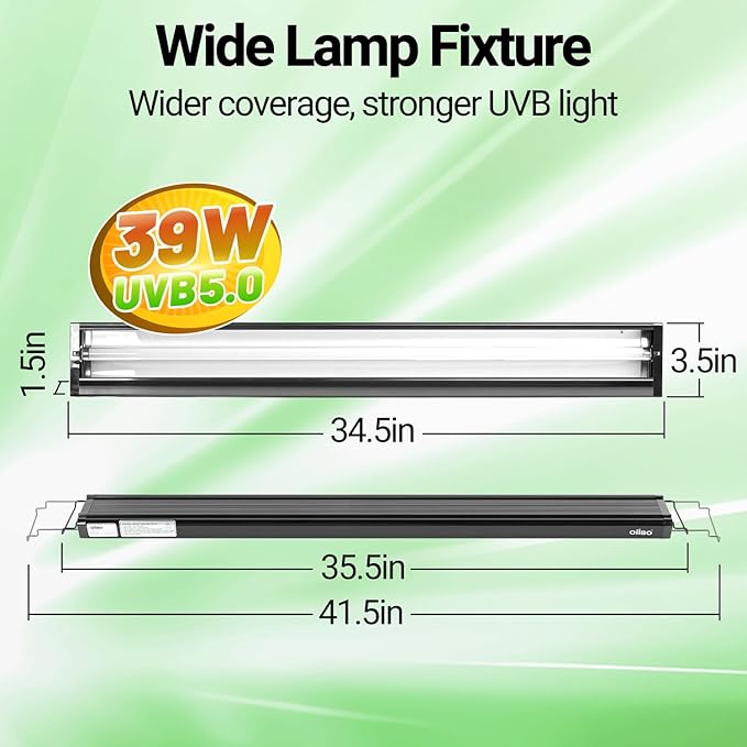 OiiBO T5 HO Reptile Light Fixture UVB Lighting Combo Kit, Reptiles Terrarium Lamp Hood Light Fixture Include UVB 5.0 Rainforest Reptile Light for Chameleon Arboreal Geckos Lizard (39W)