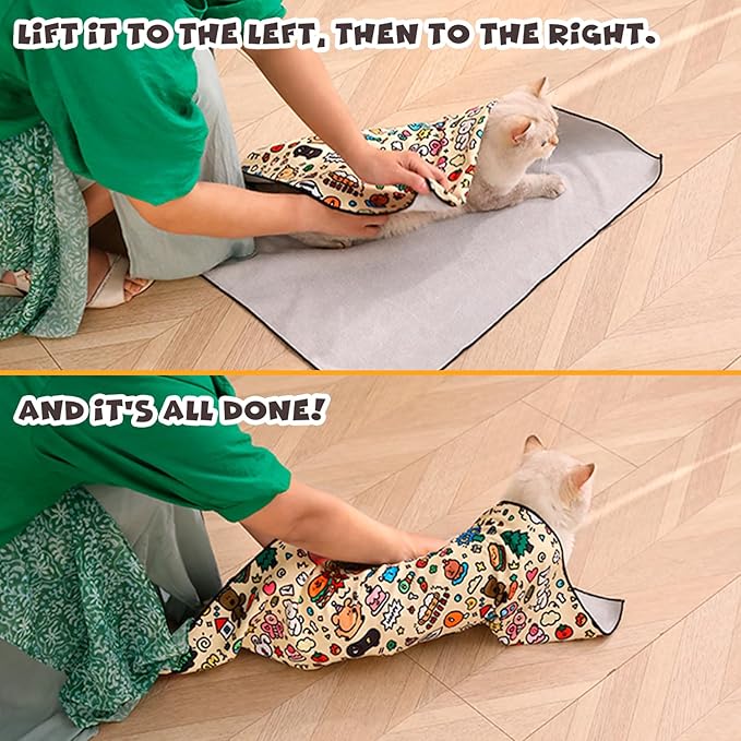 Cat Grooming Wrap, Self-Adherent Soft Cat Blanket to Wrap, Nail Clipping, Anti-Bite, Anti-Scratch, Anti-Escape Calming Wrap (Dalmatian Print, 3-6 lbs)