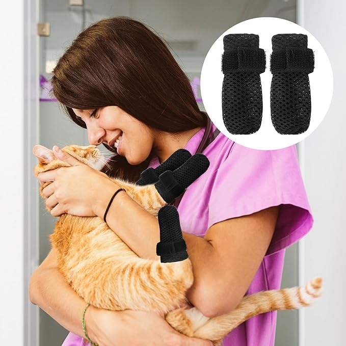 4Pcs Cat Shoes, Anti Scratch Cats Claw Covers, 3.62×1.57 Inches Breathable Mesh Nail Caps for Cats Claws, Adjustable Cat Mittens for Pet Bathing Feeding Cutting Nails(Black)
