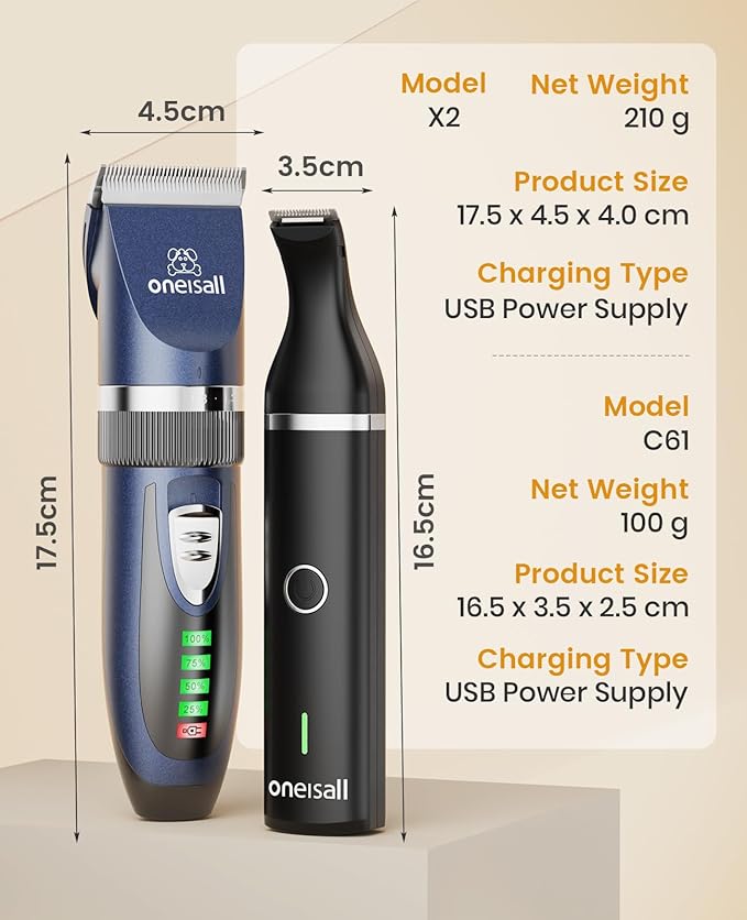 oneisall Cat Clippers and Paw Trimmer 3 in 1 Cat Grooming Kit,Cat Clippers for Matted Hair,Cordless Kitty Shaver for Matted Long Hair,2 Speed Pet Clippers