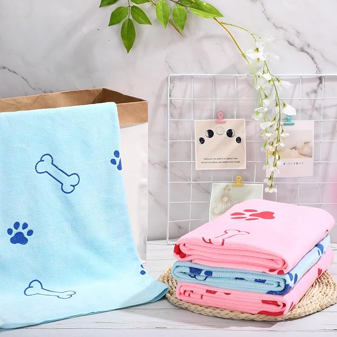 Chumia 4 Pcs Dog Towels for Drying Dog Puppy Bulk Microfiber Absorbent Paw Towel Pet Bathing Supplies Quick Drying for Medium Cats Pets Shower(55 x 28 Inch,Light Pink, Light Blue)