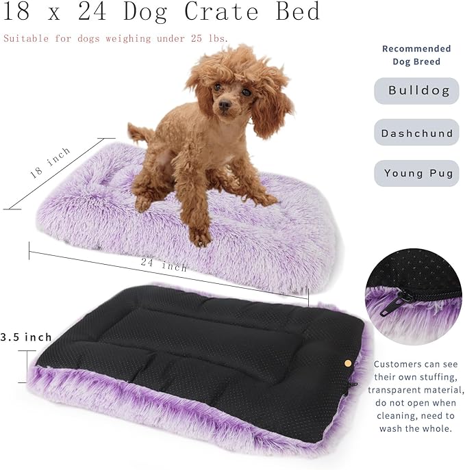 nononfish Dog Crate Bed for Small Dogs Washable Orthopedic Flat for Inside Crate Cages Kennel House Sofa Plush Comfy Sleeping Gradient Purple 24 in