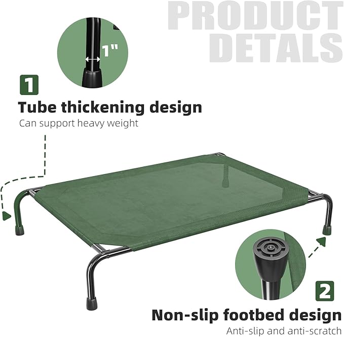 Simple Trending Raised Dog Bed for Large Dogs, Waterproof XL Dog Cot, Outdoor Cooling Elevated Pet Bed Load 200lb, 47.75" x 30.5", Green