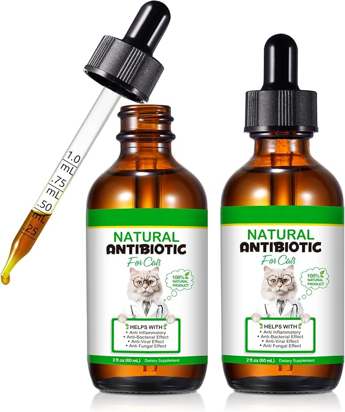2PACK Antibiotics for Cats, Cats Antibiotics for Injections, Natural antibiotic for Cat Immune & Allergy Relief, Cough Relief, Yeast Injection, UTI Treatments, Cat Antibiotic Supplement Drops, 2*60ML