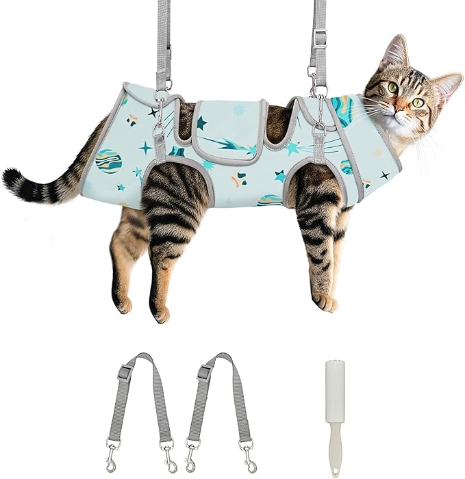 Cat Grooming Hammock, Self-Adherent Wrap for Cutting Nails, Anti-Escape Calming Grooming Bag for Medicine, Nail Clipping, Teeth Brushing, Ear Cleaning
