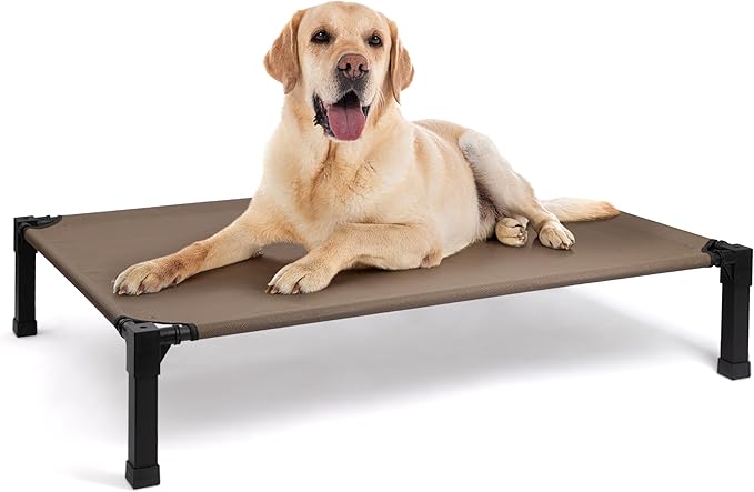 Heeyoo Elevated Dog Bed, Cooling Raised Pet Cot with Chew Proof Washable Breathable Mesh and Metal Frame, Portable Dog Cot Bed with No-Slip Feet for Outdoor or Indoor Use