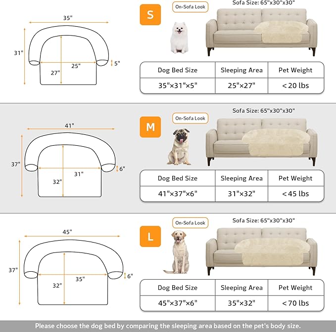 Calming Dog Bed Fluffy Plush Dog Mat for Furniture Protector with Removable Washable Cover for Large Medium Small Dogs and Cats (Medium, Beige)