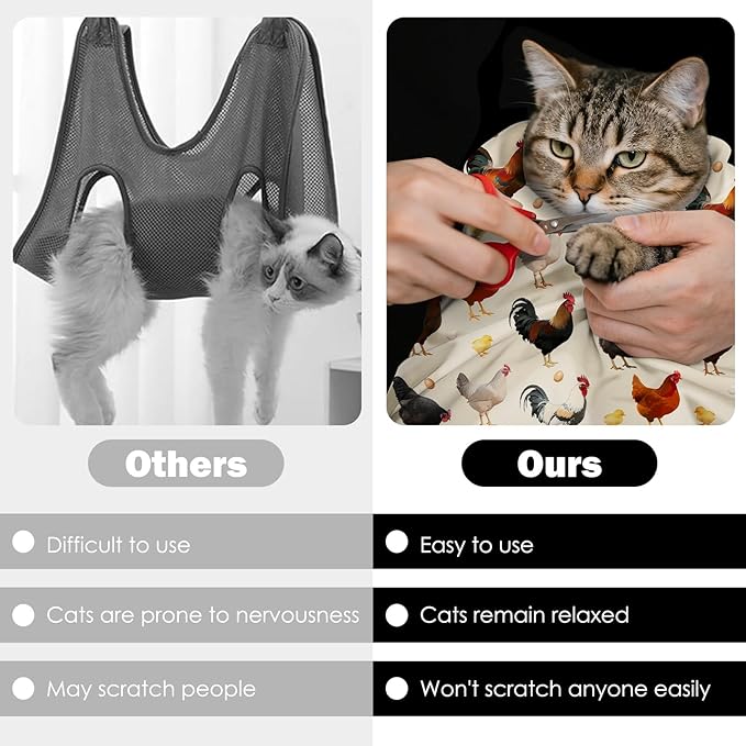 27.6"Cat Grooming Wrap, Self Adhesive Cat Wrap for Cutting Nails, Anti-Escape Calming Cat Swaddle Wrap for Medicine Ear Cleaning, Chicken Anti-Scratch Cats Burrito Restraint Blanket,Practical Pet Tool