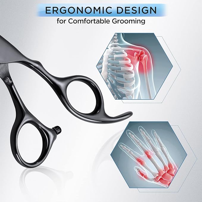 Gimars 7.0in Professional 4CR Stainless Steel Safety Round Tip 6 in 1 Dog Grooming Scissors Heavy Duty Titanium Coated Pet Grooming Scissor for Dogs, Cats and Other Animals