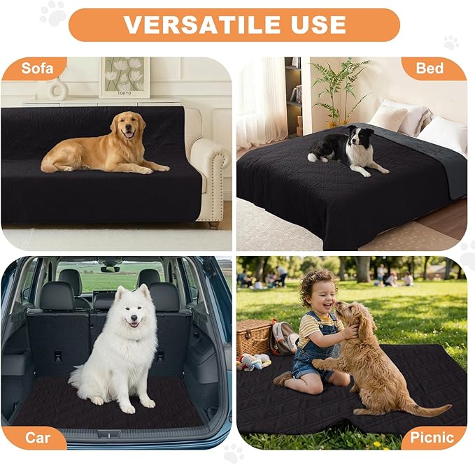 100% Waterproof Dog Couch Protector, Triple-Layer Waterproof Dog Bed Cover Pet Blanket Reversible 2-Tone Sofa Shield, Non-Slip Furniture Guard for Pets(35×71 Inch, Black+Blackish Gray)