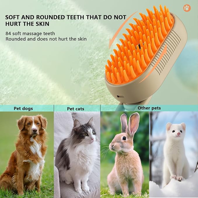 3 in 1 Cat Steam Brush, Pet Steam Cats Brushes Rechargeable Anti-Static Grooming Brushe, Vibration Massage Cleaning Shedding & Combing Multifunctional Hair Removal Comb for Cats Dog (White)