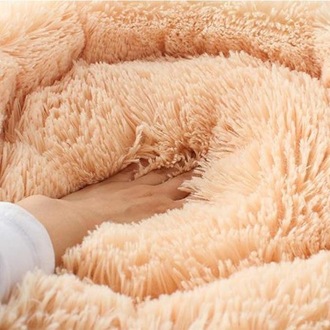 huraty Pet Dog Bed Plush Calming Bed, Fluffy Donut Round Pet Beds for Small Medium Large Dogs Cats, Anti-Slip & Anti-Anxiety, 28 Inch for Puppy and Kitties, Lilac, L