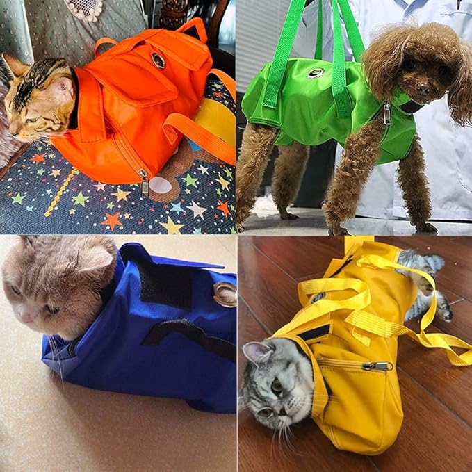 Kukaster Pet Cat’s Restraint Bag for Claw Care Nail Trimming Anti-Scratching Grooming Bag for Cats Medical Examination(Green-l)