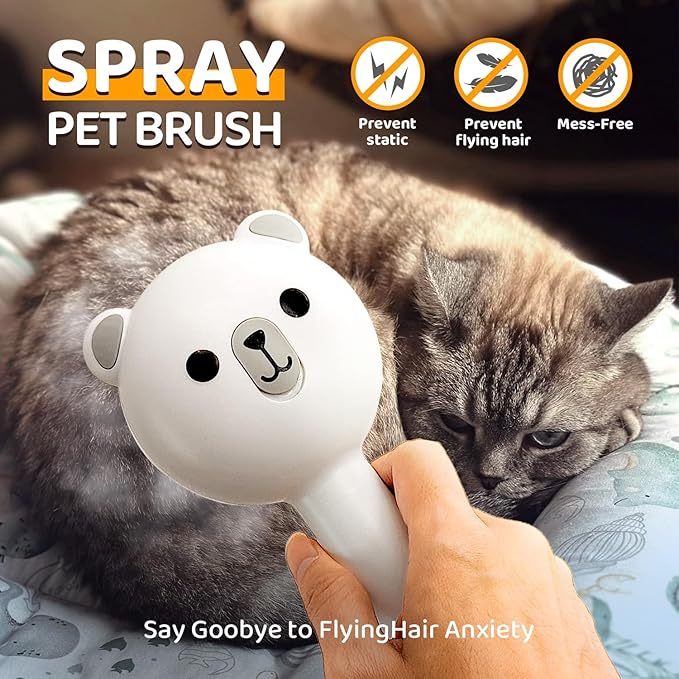 Cat Steam Brush, Self Cleaning Pet Spray Hair Removal Comb with Release Button, 3 In 1 Cat Brush for Indoor Cats for Shedding, Waterproof Pet Grooming Brushes for Long Short Haired Dogs Cats